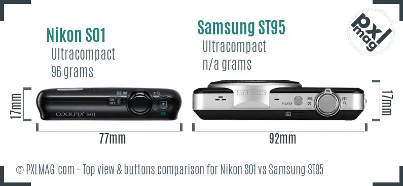 Nikon S01 vs Samsung ST95 top view buttons comparison