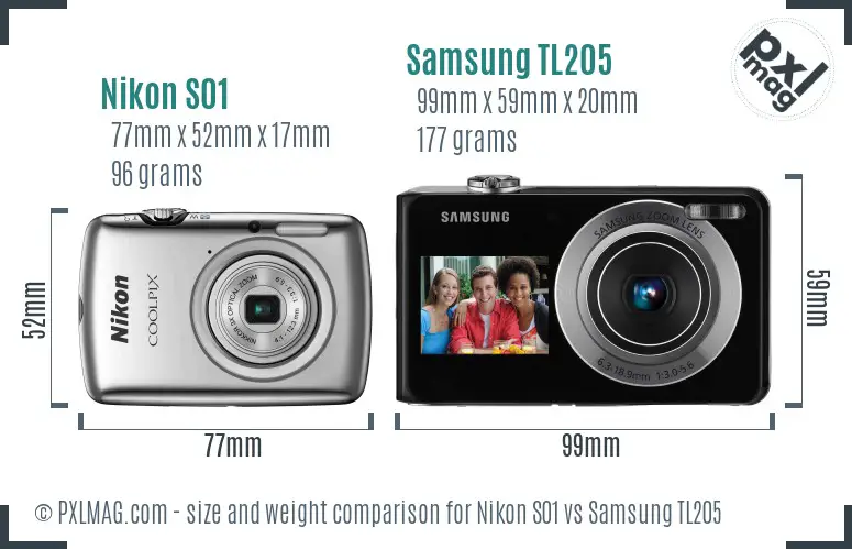 Nikon S01 vs Samsung TL205 size comparison