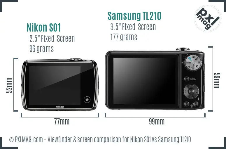 Nikon S01 vs Samsung TL210 Screen and Viewfinder comparison