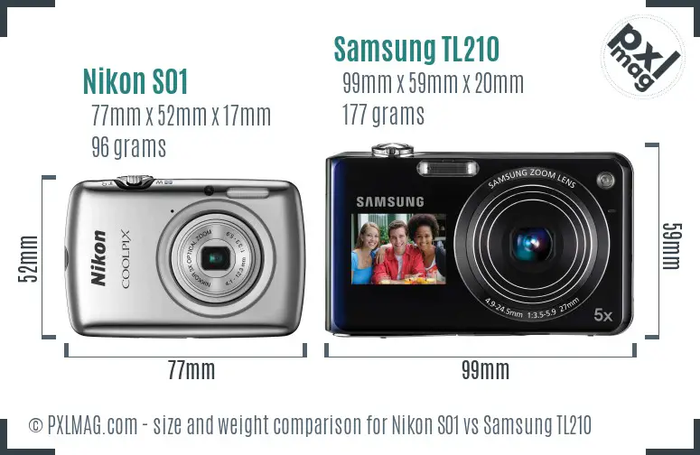 Nikon S01 vs Samsung TL210 size comparison