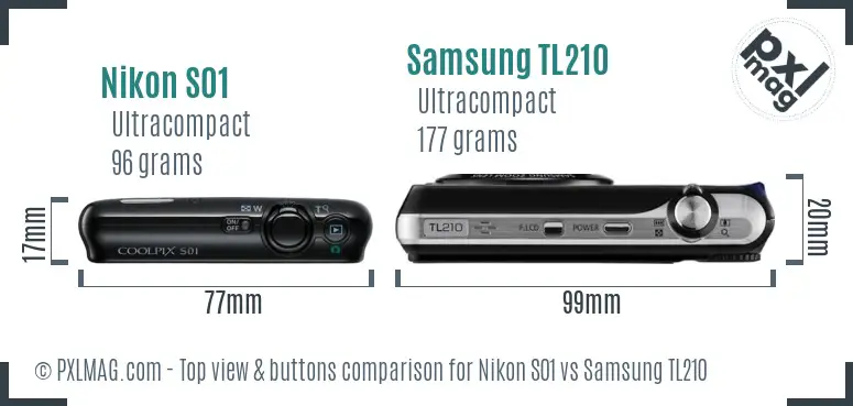 Nikon S01 vs Samsung TL210 top view buttons comparison