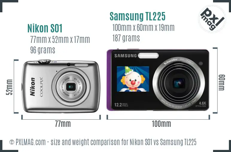 Nikon S01 vs Samsung TL225 size comparison