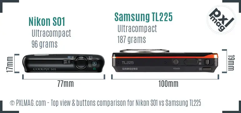 Nikon S01 vs Samsung TL225 top view buttons comparison