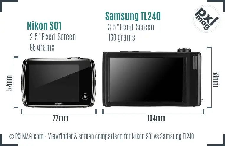 Nikon S01 vs Samsung TL240 Screen and Viewfinder comparison