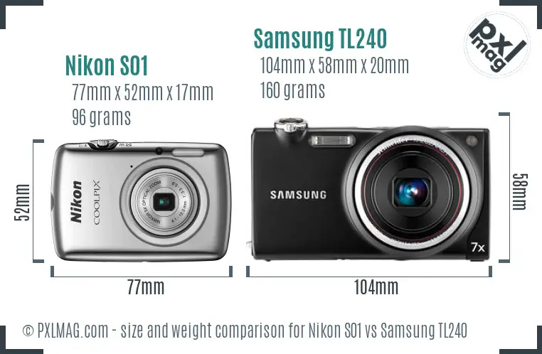 Nikon S01 vs Samsung TL240 size comparison