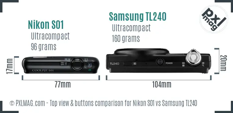 Nikon S01 vs Samsung TL240 top view buttons comparison