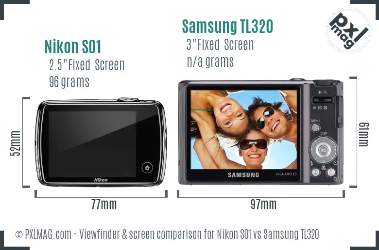 Nikon S01 vs Samsung TL320 Screen and Viewfinder comparison Nikon S01 vs Samsung TL320 Screen and Viewfinder comparison