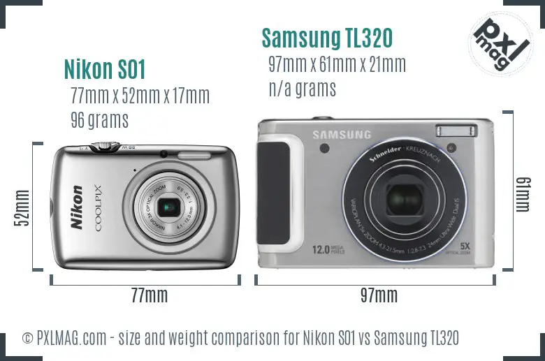 Nikon S01 vs Samsung TL320 size comparison Nikon S01 vs Samsung TL320 size comparison