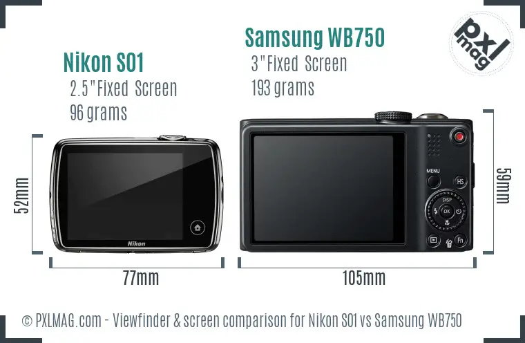 Nikon S01 vs Samsung WB750 Screen and Viewfinder comparison