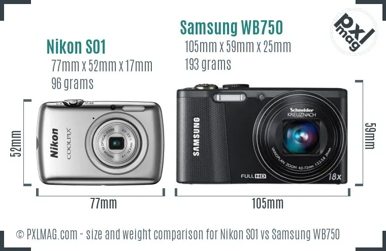 Nikon S01 vs Samsung WB750 size comparison