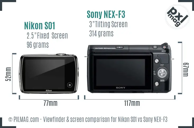 Nikon S01 vs Sony NEX-F3 Screen and Viewfinder comparison