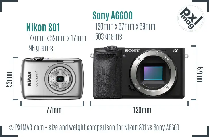 Nikon S01 vs Sony A6600 size comparison