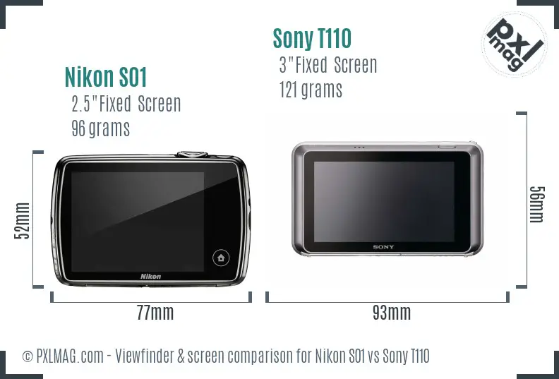 Nikon S01 vs Sony T110 Screen and Viewfinder comparison Nikon S01 vs Sony T110 Screen and Viewfinder comparison
