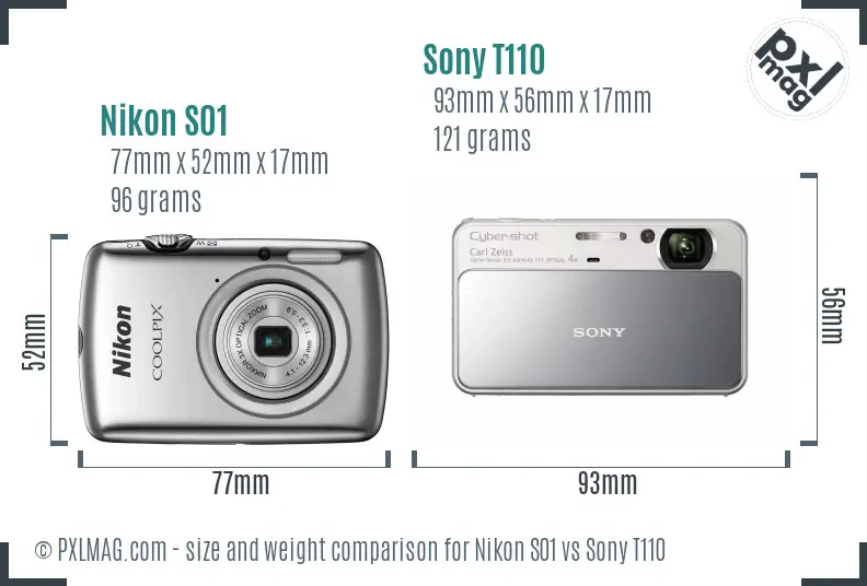 Nikon S01 vs Sony T110 size comparison Nikon S01 vs Sony T110 size comparison