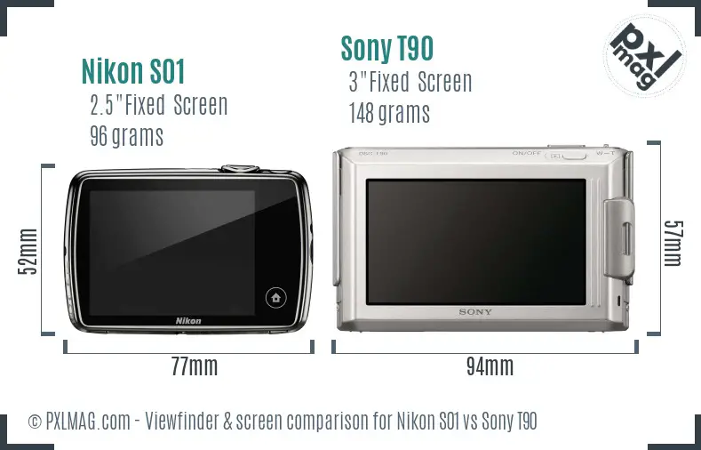 Nikon S01 vs Sony T90 Screen and Viewfinder comparison
