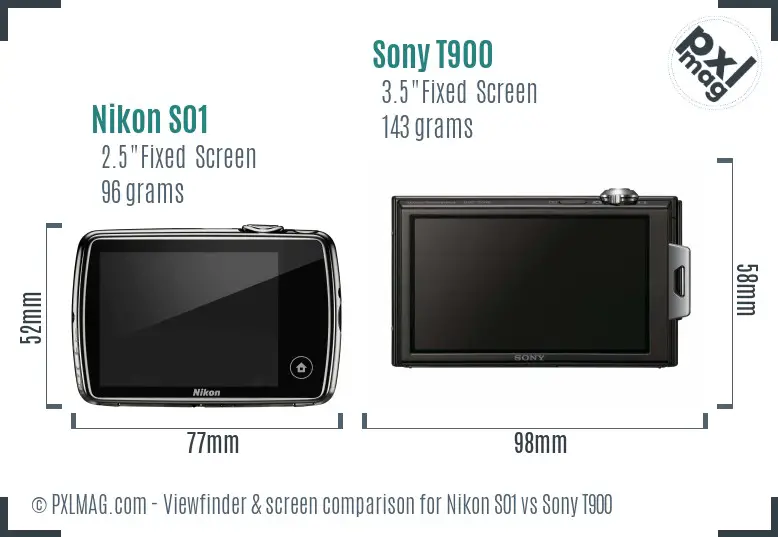 Nikon S01 vs Sony T900 Screen and Viewfinder comparison