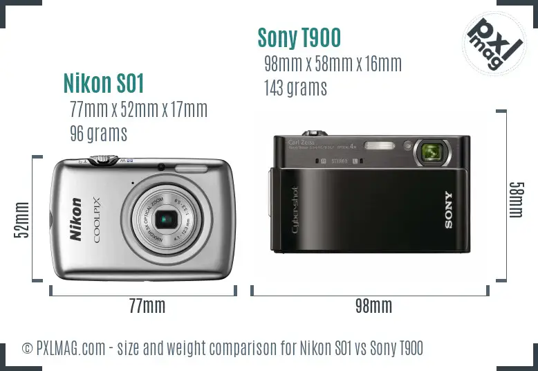 Nikon S01 vs Sony T900 size comparison
