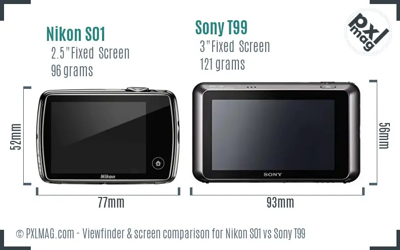 Nikon S01 vs Sony T99 Screen and Viewfinder comparison Nikon S01 vs Sony T99 Screen and Viewfinder comparison