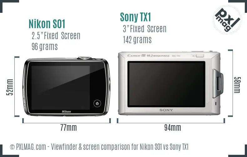 Nikon S01 vs Sony TX1 Screen and Viewfinder comparison