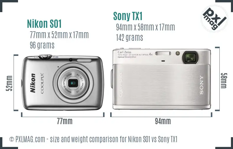 Nikon S01 vs Sony TX1 size comparison