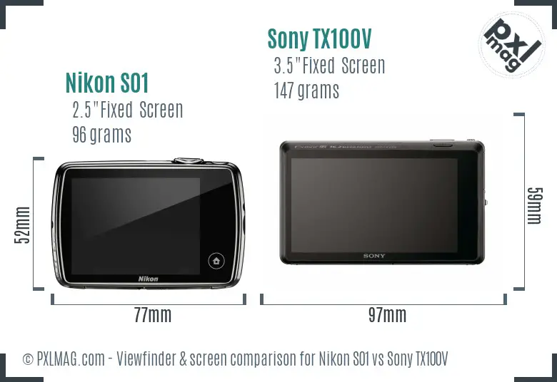Nikon S01 vs Sony TX100V Screen and Viewfinder comparison