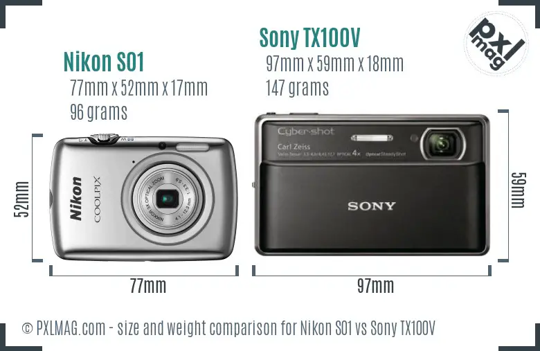 Nikon S01 vs Sony TX100V size comparison
