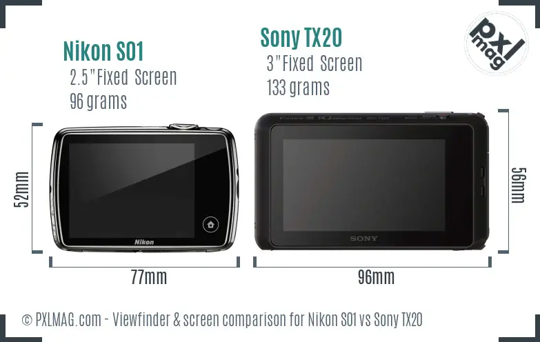 Nikon S01 vs Sony TX20 Screen and Viewfinder comparison