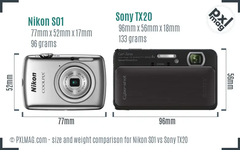 Nikon S01 vs Sony TX20 size comparison