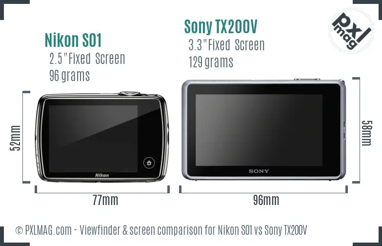 Nikon S01 vs Sony TX200V Screen and Viewfinder comparison