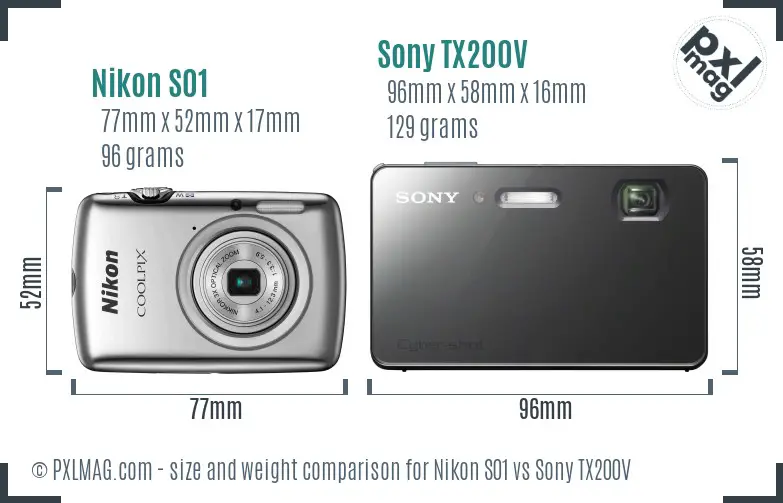 Nikon S01 vs Sony TX200V size comparison