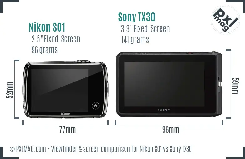Nikon S01 vs Sony TX30 Screen and Viewfinder comparison