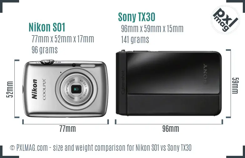 Nikon S01 vs Sony TX30 size comparison