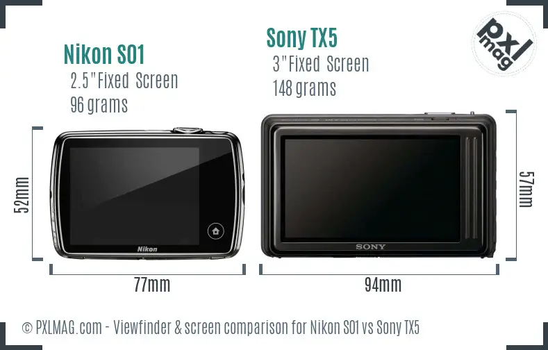 Nikon S01 vs Sony TX5 Screen and Viewfinder comparison