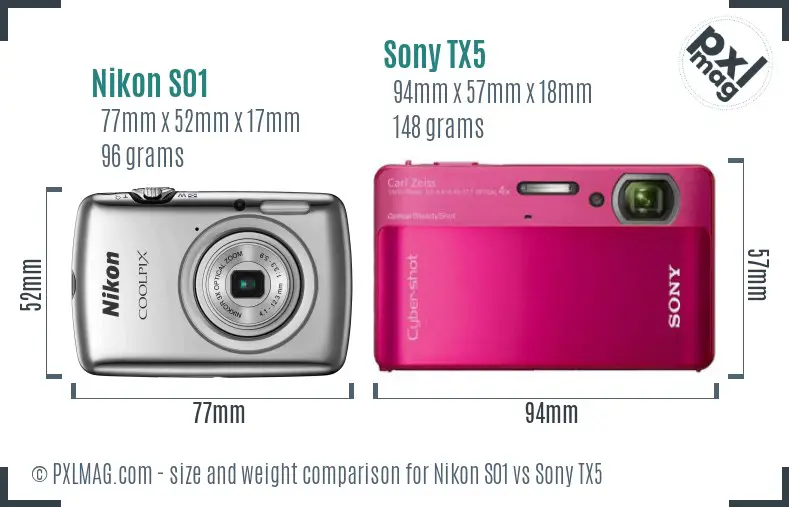 Nikon S01 vs Sony TX5 size comparison