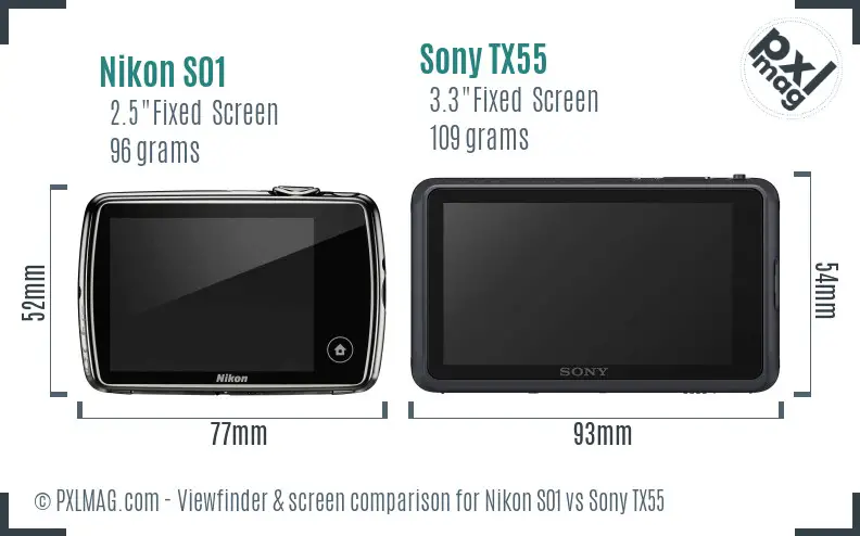 Nikon S01 vs Sony TX55 Screen and Viewfinder comparison