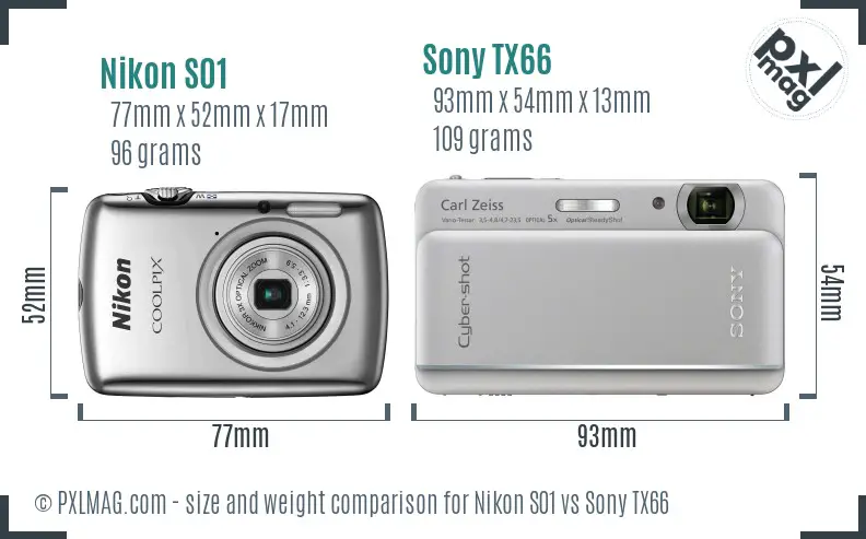 Nikon S01 vs Sony TX66 size comparison