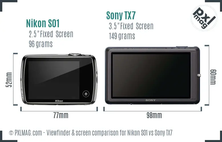 Nikon S01 vs Sony TX7 Screen and Viewfinder comparison
