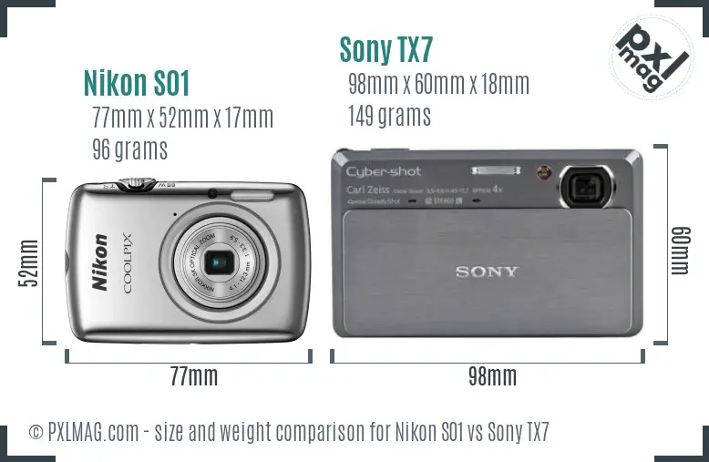Nikon S01 vs Sony TX7 size comparison