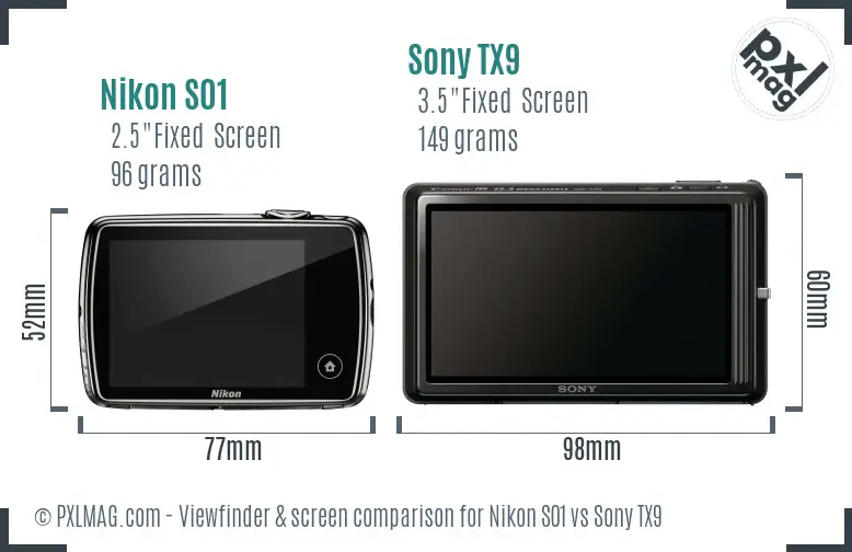 Nikon S01 vs Sony TX9 Screen and Viewfinder comparison