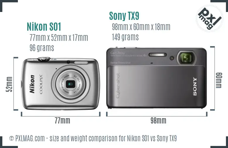 Nikon S01 vs Sony TX9 size comparison