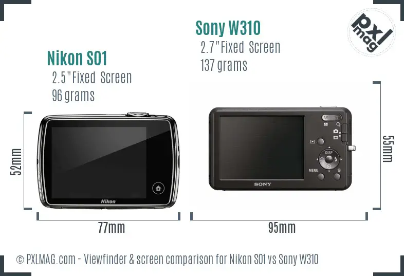 Nikon S01 vs Sony W310 Screen and Viewfinder comparison