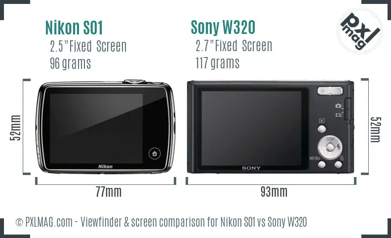 Nikon S01 vs Sony W320 Screen and Viewfinder comparison