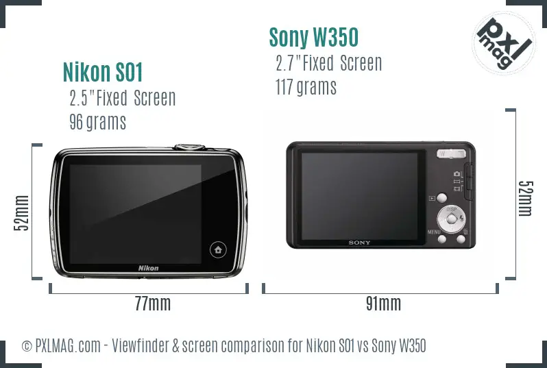 Nikon S01 vs Sony W350 Screen and Viewfinder comparison