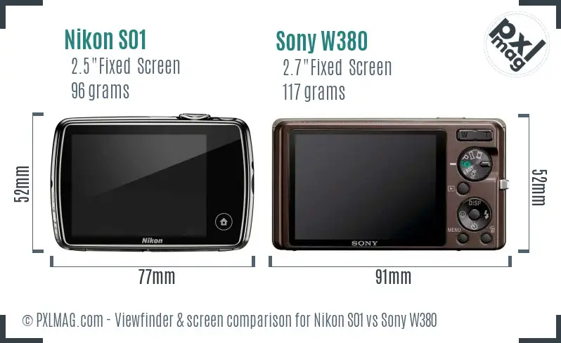 Nikon S01 vs Sony W380 Screen and Viewfinder comparison