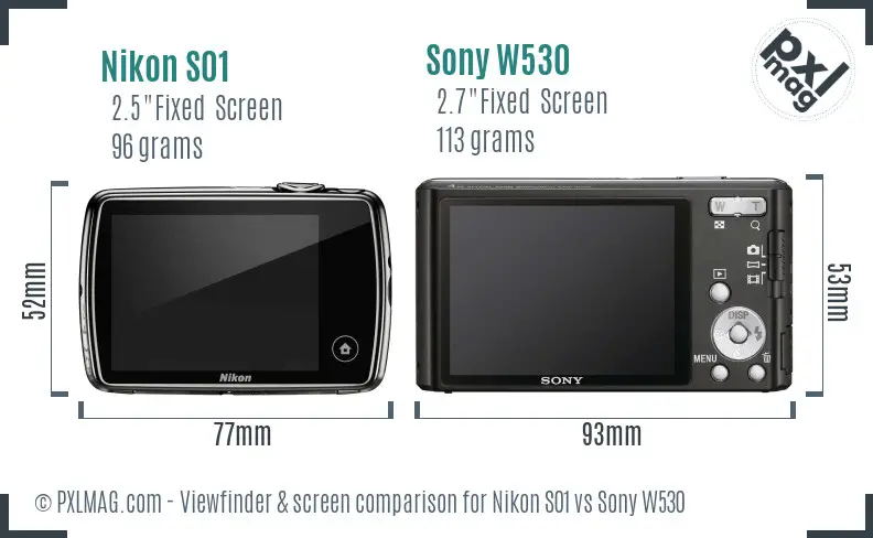 Nikon S01 vs Sony W530 Screen and Viewfinder comparison
