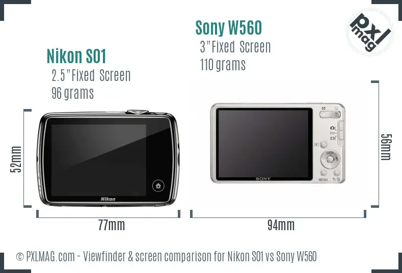 Nikon S01 vs Sony W560 Screen and Viewfinder comparison