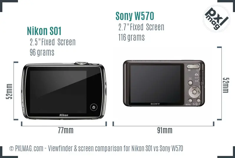Nikon S01 vs Sony W570 Screen and Viewfinder comparison