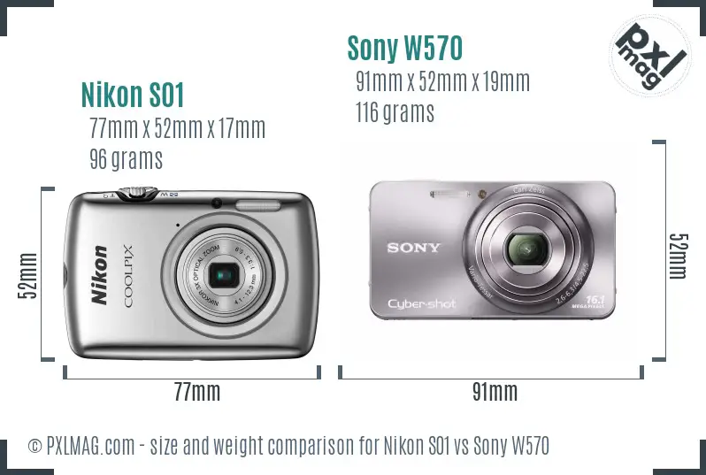 Nikon S01 vs Sony W570 size comparison