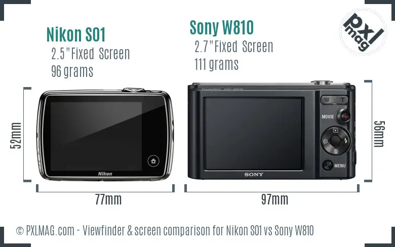 Nikon S01 vs Sony W810 Screen and Viewfinder comparison