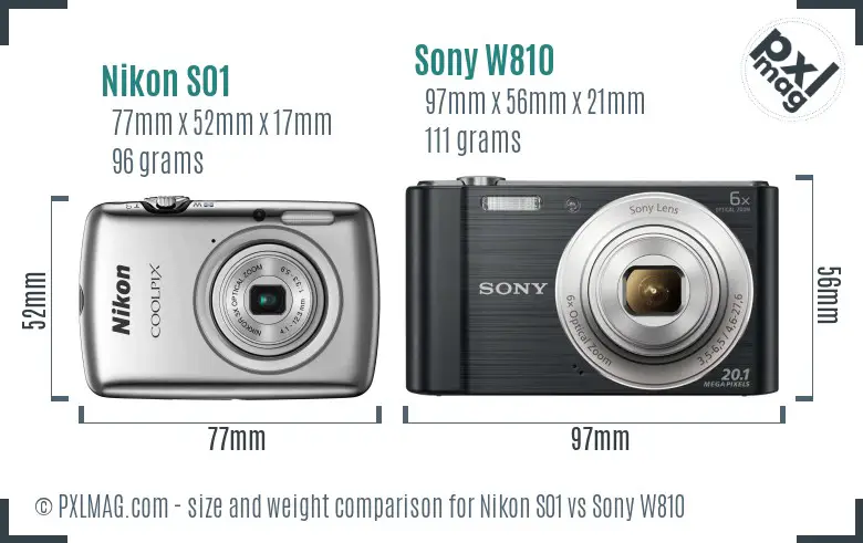 Nikon S01 vs Sony W810 size comparison